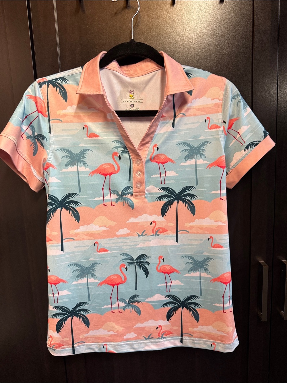 Women’s Pink Flamingo Print Polo Top